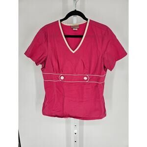 Vintage Y2K Katherine Heigl Collection Womens Sz M Scrub Top Pink white